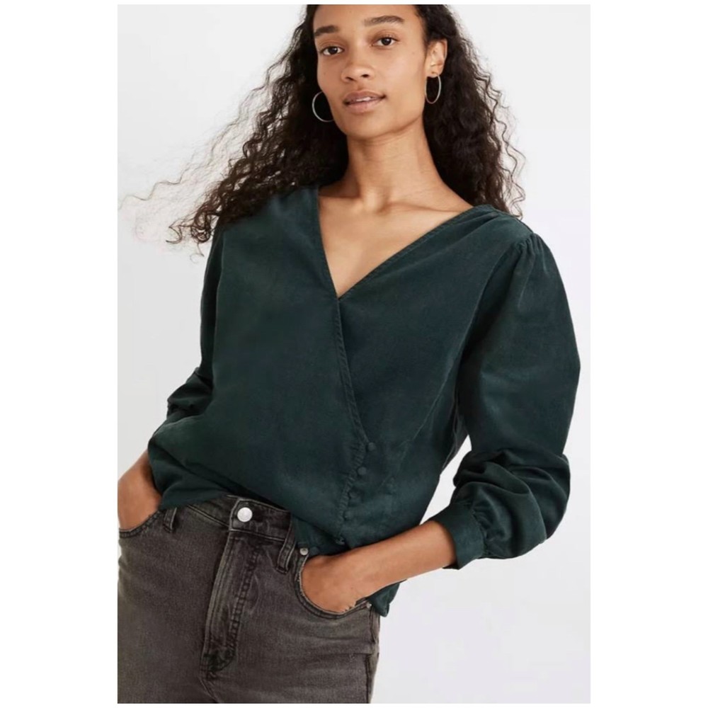 MADEWELL Corduroy Kinston Side-Button Wrap Top